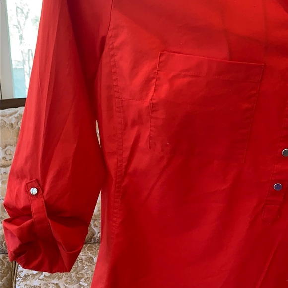Red Mid Length Button Down Top - Picture 4 of 7